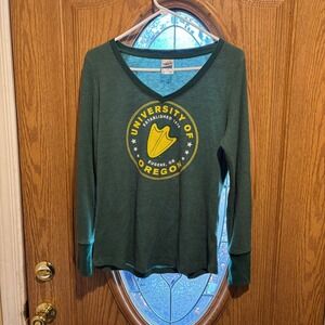 University of Oregon Ducks Thermal Long Sleeve V Neck‎ Shirt Green Large